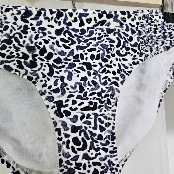 Athleta Zimbabwe Smocked Bottom swim bikini bottom black blue white animal XXS - Picture 2 of 8